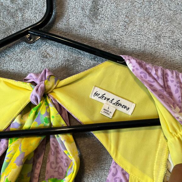 For Love & Lemons Dubois Mix Print Mini Dress in Freedom Floral Large Purple - Picture 9 of 10